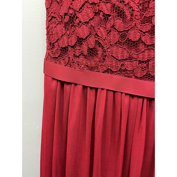 Davids Bridal Bridesmaid Dress Womens 2‎ Red Lace Bodice Chiffon Maxi F19328 - Picture 6 of 9